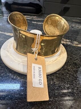 ZAD Hammered Gold-Tone Open Cuff Bracelet